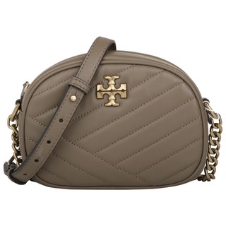 TORY BURCH-Kira 銀TB絎縫紋皮革鍊帶橢圓包(茶褐色)S款