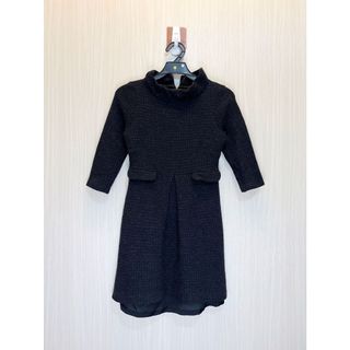 MAX&Co. 黑色暗格紋毛呢七分袖洋裝 瑕疵福利品 (26020780