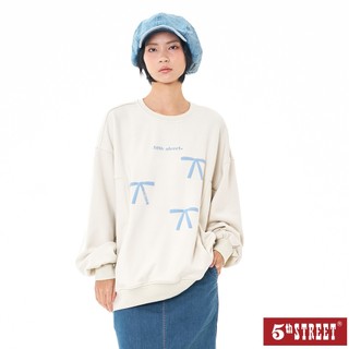 【5th STREET】 女裝 長袖 t恤 寬版上衣 大學t 杏色 (561016)