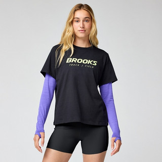 【BROOKS】女 Graphic 短袖上衣 經典黑/欣悅黃 (221761012)