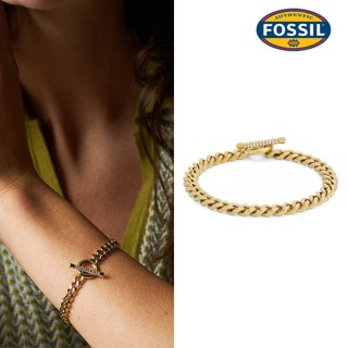 【FOSSIL 官方旗艦館】Carlie T-Bar 微光頸語不鏽鋼手鍊-金色 JF04957710