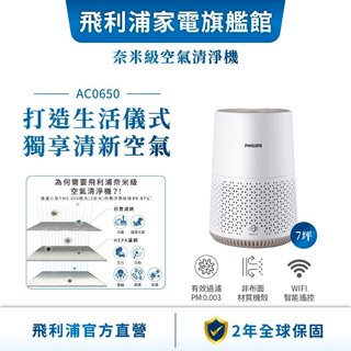 【PHILIPS 飛利浦】奈米級空氣清淨機 適用7坪 AC0650 | 清淨