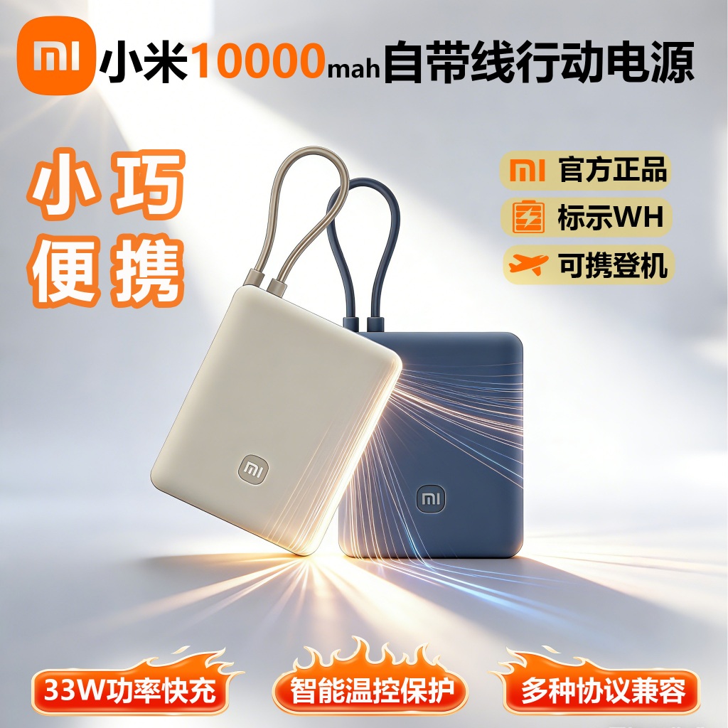 【可附收據+3C認證】XIAOMI 10000mAh 自帶線行動電源 可登機 行充 33W 雙向PD快充 行動充 迷你充