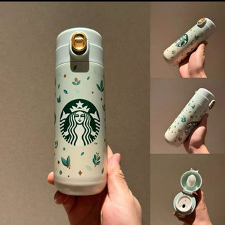 星巴克杯子381ml綠野秘境款彈跳保溫杯不鏽鋼隨行隨手杯咖啡杯