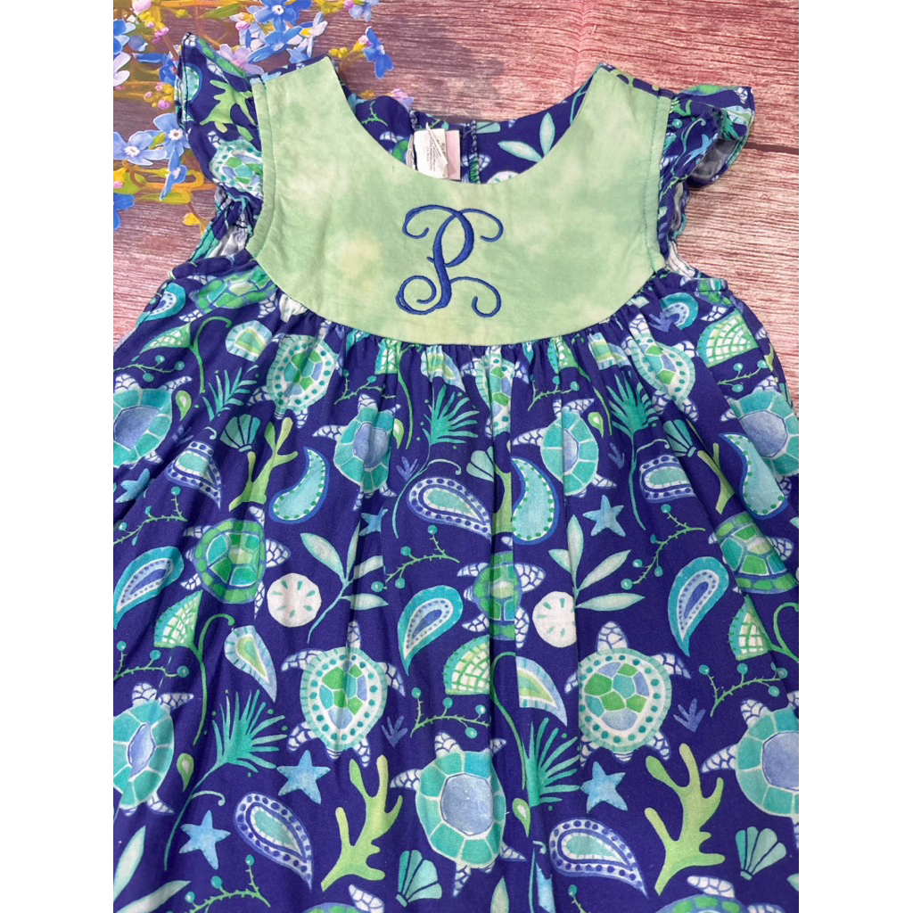 (限量繡字) 美國Ricrac & Ruffles RR 天菜 海龜 洋裝 4T 海生館 XPARK穿搭 海洋系夏天必備