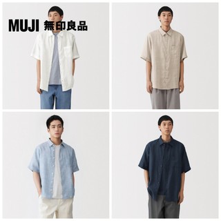 【MUJI 無印良品】男亞麻水洗短袖襯衫