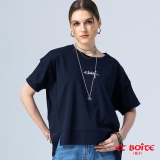 BLUE WAY ET BOiTE 箱子 - 女款 字母刺繡解構設計短TEE(丈青)