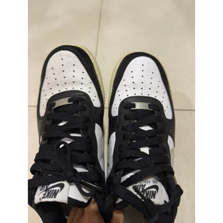 NIKE AIR FORCE1 黑白 灰勾 奶油底 復古休閒鞋（男27cm)