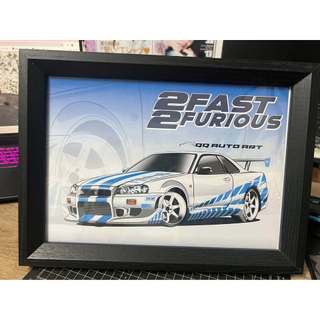 玩命關頭 GTR R34 掛圖 尺寸A4