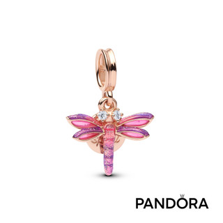 【Pandora】粉紅逐夢蜻蜓雙墜吊飾-鍍14k玫瑰金 母親節禮物 官方直營