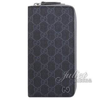 【茱麗葉精品】GUCCI 822051 GG Supreme 塗層印花標誌拉鍊多卡長夾.深灰 現貨在台