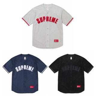 全新限量免運24SS Supreme Ultrasuede Mesh Baseball Jersey麂皮網眼棒球短袖球衣