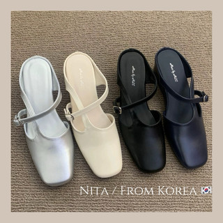 Nita🇰🇷韓國帶回 坡跟包頭半拖鞋 一腳蹬穆勒涼拖鞋 後空單鞋