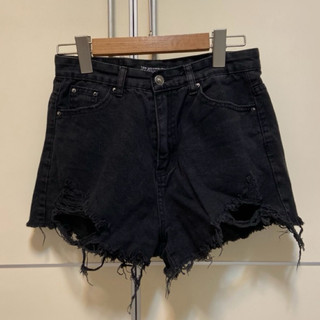 【二手】Tank Jeans 黑色高腰破損感牛仔短褲