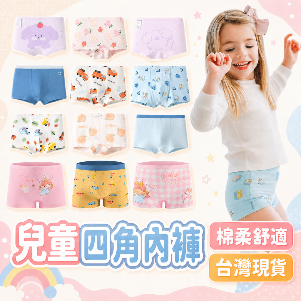 台灣快速出貨⚡兒童內褲 純棉內褲 男童內褲 女童內褲 三角內褲 平口內褲 女童 四角褲 卡通內褲 寶寶 兒童服飾 內褲