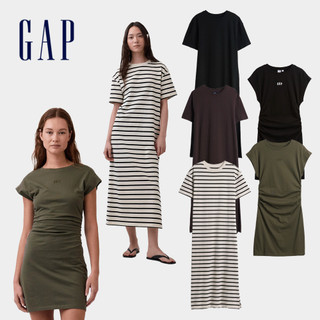 【Gap】女裝 Logo褶皺/厚磅寬鬆長款 T恤裙 洋裝 多款規格任選 (884801&877700)