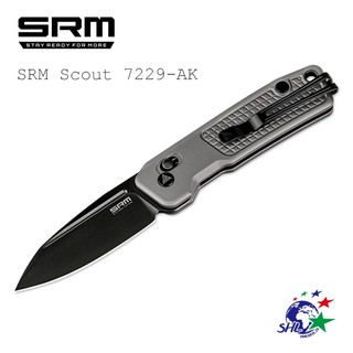SRM 三刃木 - Scout 輕量化鋁合金柄摺疊工具刀 14C28N鋼 DLC黑處理 SRM-7229-AK 詮國