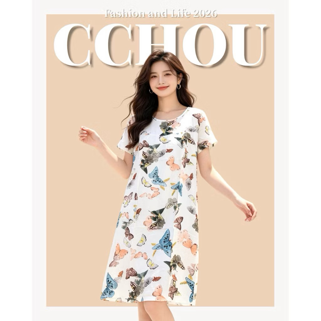 cchou_現貨秒出_睡衣女夏甜美公主風夏天短袖小清新套裝家居服大尺碼可外穿綿綢長T-shirt_8980#