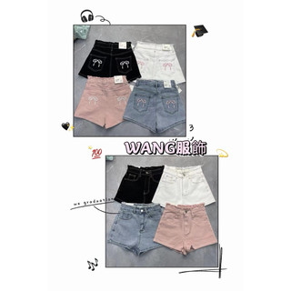 《WANG服飾》現貨❗️❗️ （A)3955 高腰彈力後口袋蝴蝶結🎀牛仔短褲 Ay 女裝 短褲 甜美 可愛 蝴蝶結