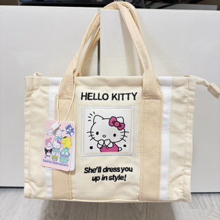 三麗鷗 帆布拉鍊手提包 附可調式背帶 hello kitty