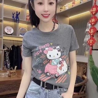 [YOYO] 卡通凱蒂貓純棉t恤 短袖t恤女 夏天上衣 寬鬆 顯瘦 短袖 女裝 正肩t恤 短袖上衣 大尺碼上衣 t恤女