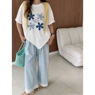 【CHILL】現貨 重工高顏值｜立體大花朵/小花燙鑽寬鬆Tee 立體花朵 燙鑽上衣 落肩短袖 百搭上衣