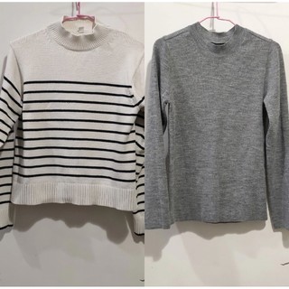 韓國MIXXO 灰色針織上衣 UNIQLO條紋長袖圓領針織上衣