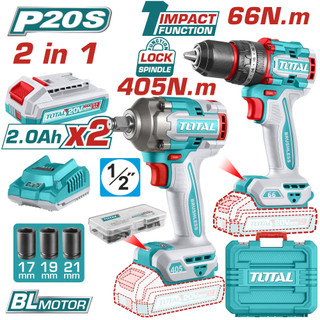 TOTAL 20V鋰電震動電鑽扳手兩件組 UTCKLI20286