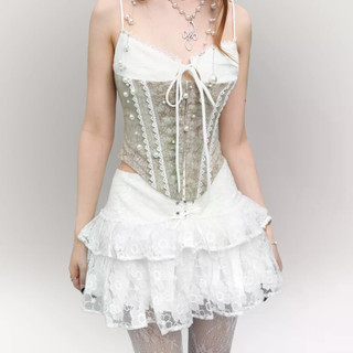 BADLIFE - AIAI OFFICIAL Jenny Corset Top 蕾絲拼接細肩帶馬甲上衣 前扣式Cors