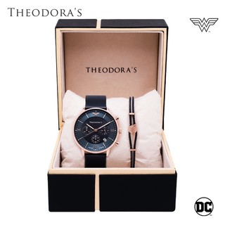 【THEODORA'S】手錶手鍊1+1禮盒-神力女超人手錶+真皮手環-女款黑【希奧朵拉】送男生 送女生 情侶