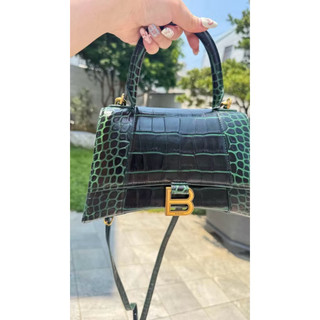 正品BALENCIAGA巴黎世家綠金s碼鰐魚壓紋手提沙漏包hourglass 中古包二手出清手提包斜挎包