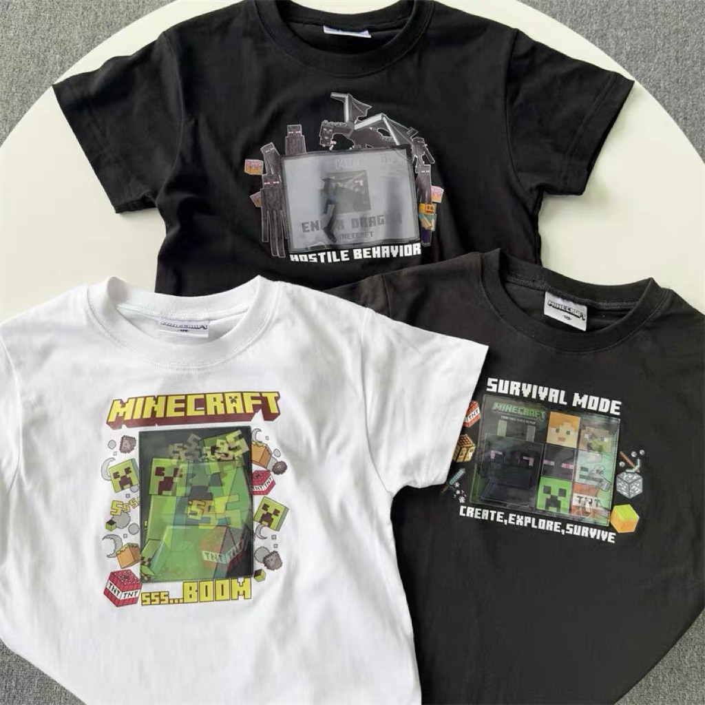 衣斯坦寶｜正版 Minecraft 男童 可變圖案 短袖上衣 T恤 麥塊 史蒂夫 苦力怕 末影龍 終界龍 我的世界