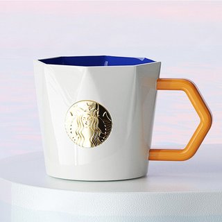 星巴克杯子2026幾何元素系列藍色幾何元素徽章陶瓷桌面馬克杯節日禮物