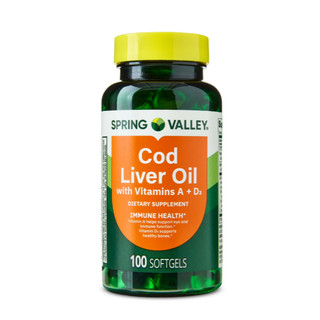 <現貨(2027/10)>美國沃爾瑪春谷Spring Valley 魚肝油加維生素 A 膳食補充軟膠囊，100 粒