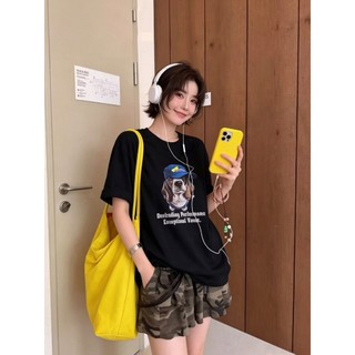 【CHILL】現貨 高街時髦感擔當！美式復古戴帽墨鏡小狗短Tee 短袖t恤 韓系慵懶 寬鬆短t 街頭穿搭 情侶短袖