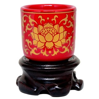 【吉祥開運坊】供杯【供養金雞 供養貔貅 神獸 金雞專用供杯 陶瓷紅彩釉蓮花供杯】