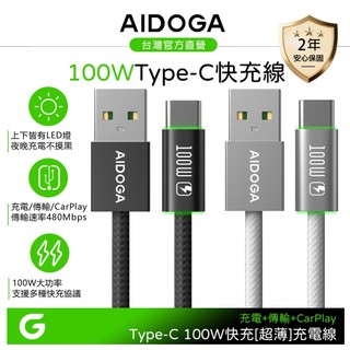 AIDOGA 超薄 Type-C充電線傳輸線快充線 上下LED LightFlex 1.2M 支援iPhone18/安卓