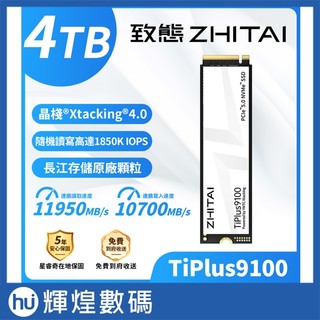ZHITAI 致態 TiPlus 9100 4TB M.2 2280 Gen5 PCIe 5.0 SSD 固態硬碟