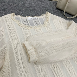 二手女裝｜米白色蕾絲公主袖上衣 女裝