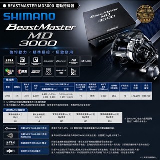 中壢紅海釣具【SHIMANO】Beast Master MD3000 電動捲線器