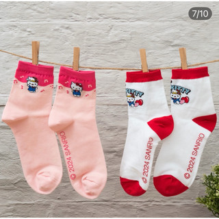Hello Kitty 50週年 女襪子 7-11 週邊紀念品 全新 粉紅色 2雙 紅白色 1雙