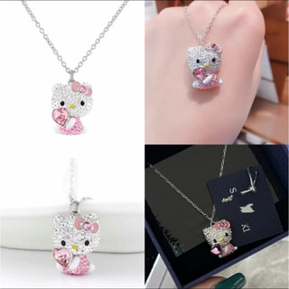 凱蒂貓水晶吊墜項鏈 HELLO KITTY 粉色水晶愛心項鏈 手鐲 手鍊 凱蒂貓粉色水晶愛心手環 甜美可愛女生禮物