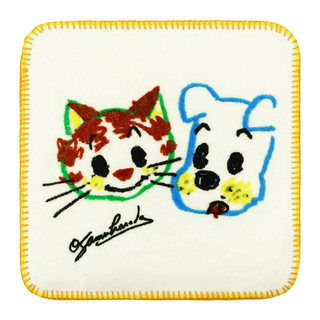Marushin 丸真 原田治 OSAMU GOODS 刺繡滾邊純棉小方巾 小狗&小貓 粉彩 RS78812