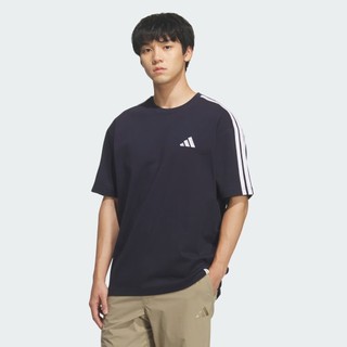ADIDAS 男款 寬鬆短袖T恤 深藍 ES+ 3S S/S TEE 運動T恤 條紋 圓領 KF3737【樂買網】