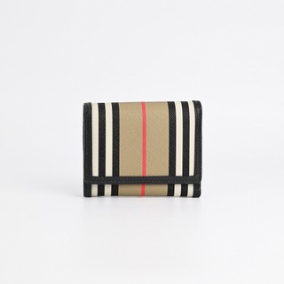BURBERRY LANCASTER 6卡條紋三折短夾(米黑)
