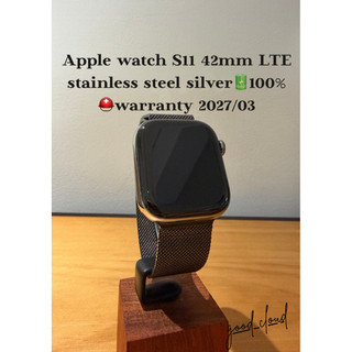Apple Watch 11 42mm LTE鈦金屬銀🔋100%⛑️保固-2027/03│行動網路版│米蘭錶帶│