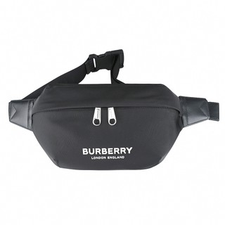 BURBERRY經典白字立體LOGO尼龍Sonny拉鍊胸腰包(黑)