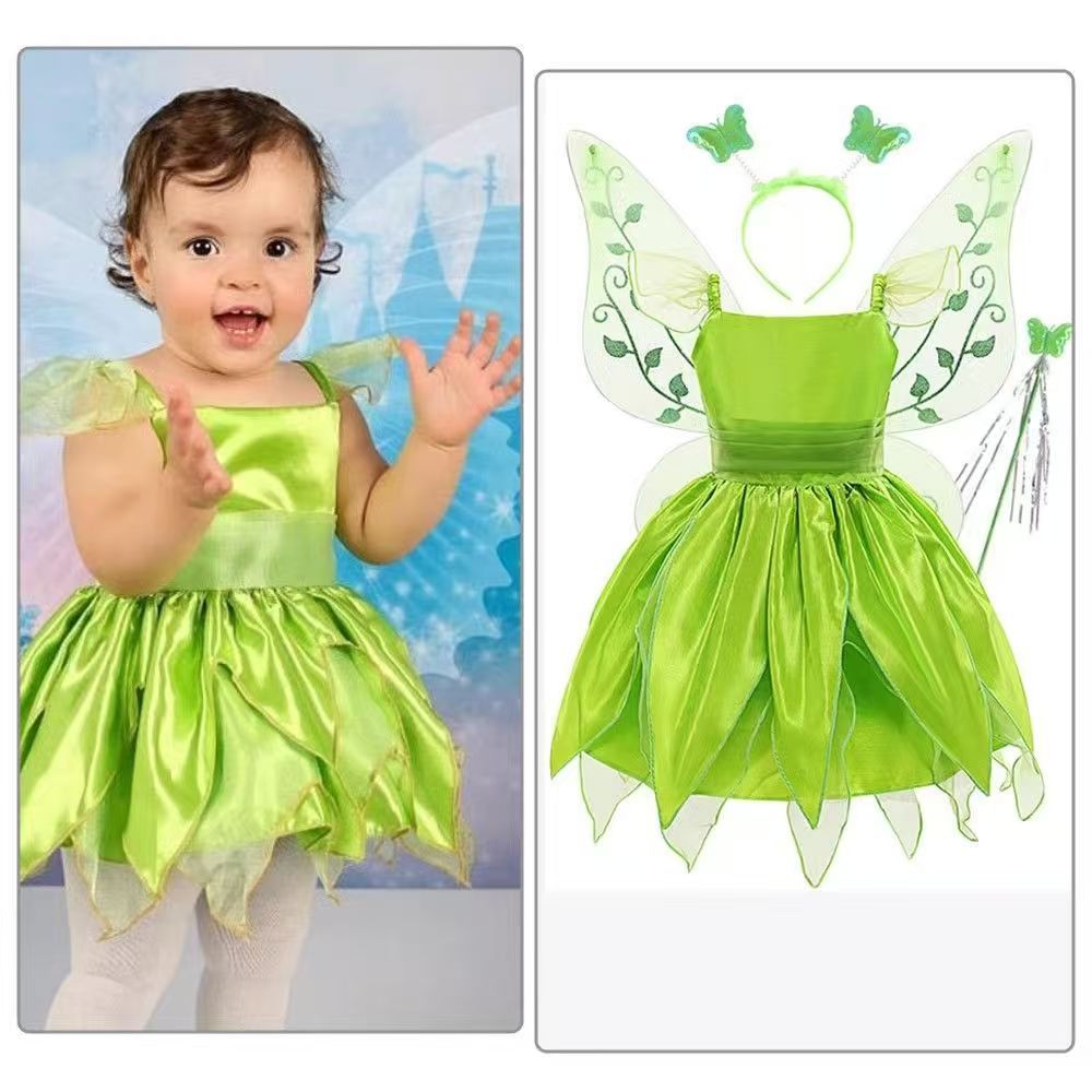 小叮噹公主裙奇妙仙子TinkerBell裝扮小仙女裝扮小精靈裝扮小叮噹精靈裝扮聖誕節COS耶誕節綠色小精靈兒童愛莎萬