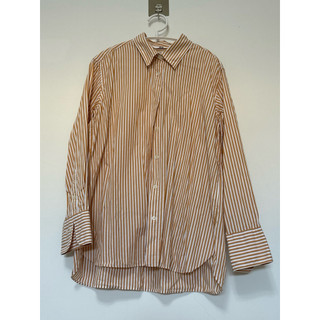Uniqlo橘白直條紋長襯衫(二手）