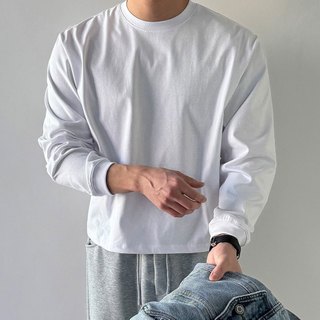 正韓SUPIMA棉短版俐落圓領長袖上衣 3色 YUPPIE 預購商品 0223